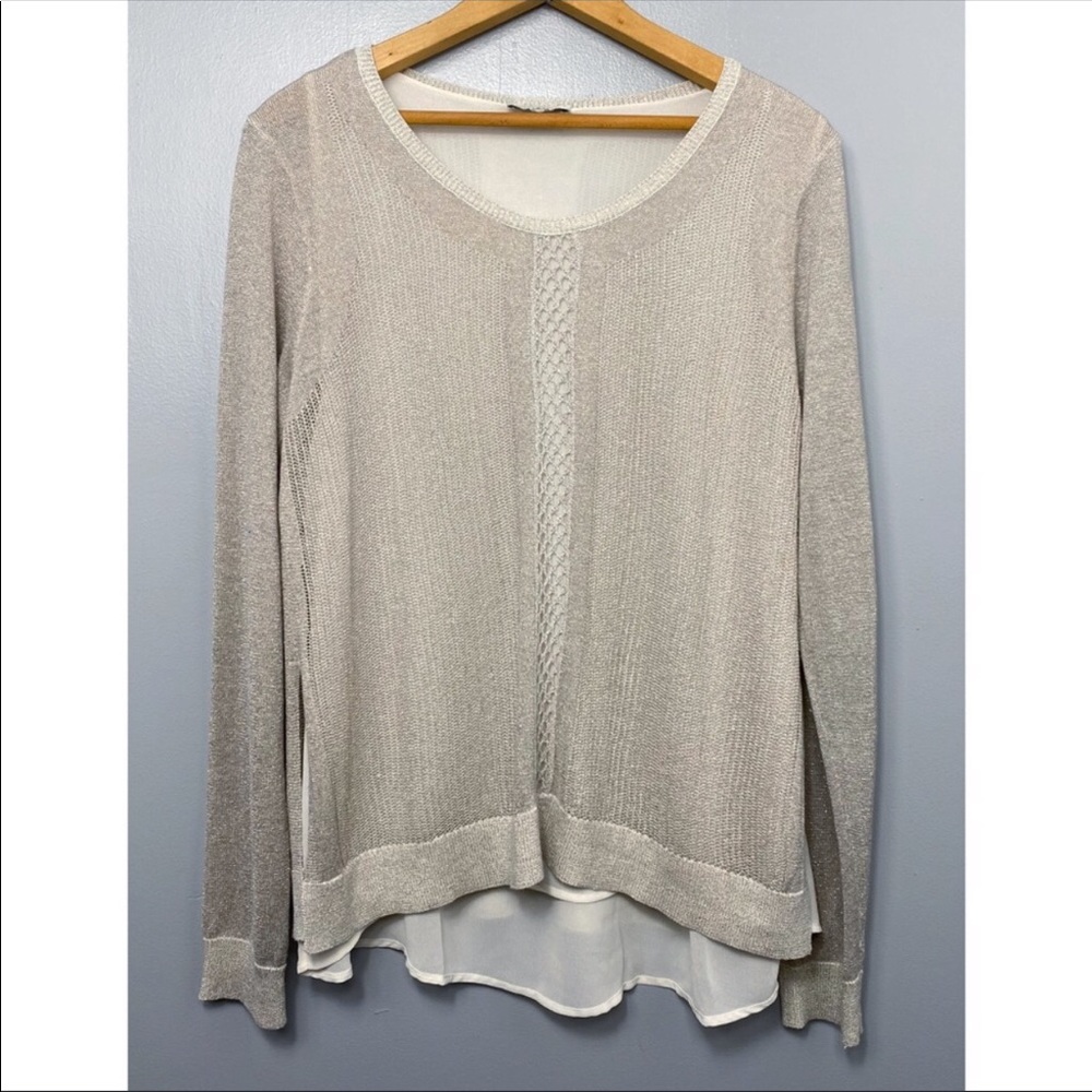 Lucky Brand Beige Layered Knit Sweater Size L Boho Lightweight
